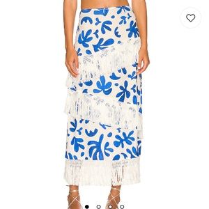 WeWoreWhat Linen Fringe Skirt in Off White Multi